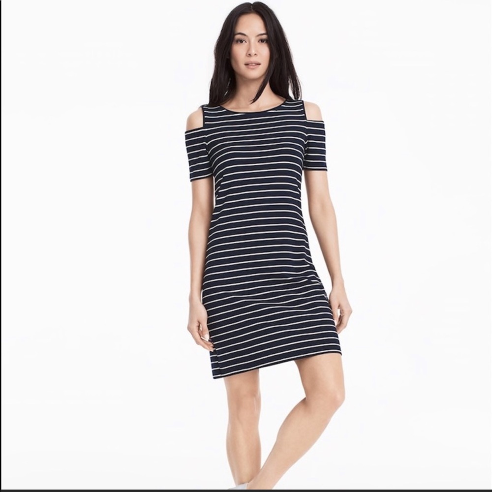 WHBM COLD SHOULDER STRIPE KNIT SHIFT DRESS, Size M